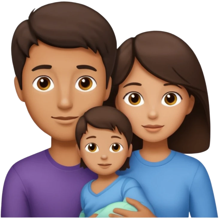 a brunette boy with his girlfriend and brunette 2 year old emoji