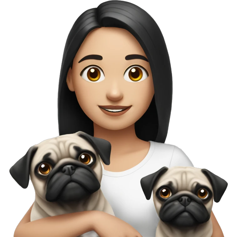 A girl and 2 pugs black and white  emoji