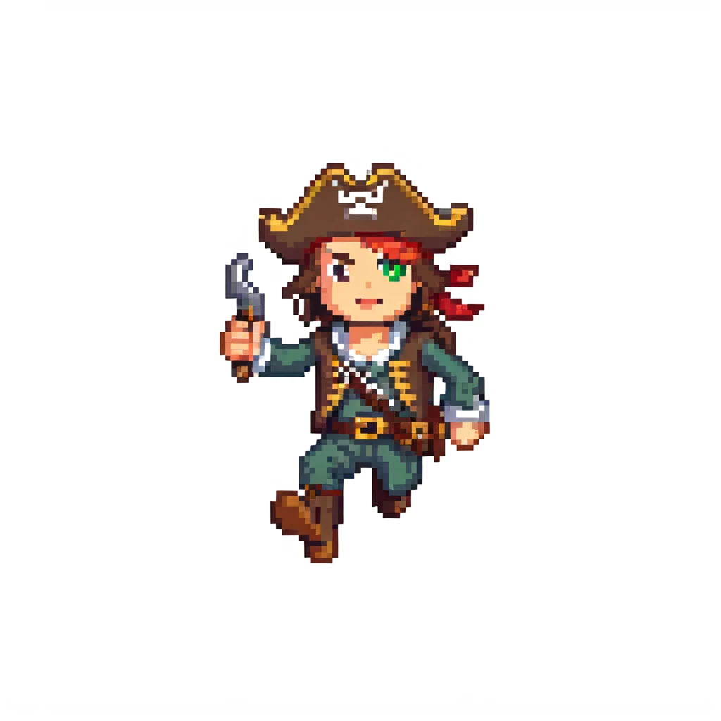 pirate character jumping animation, 32-bit style, game sprite, mid-air emoji