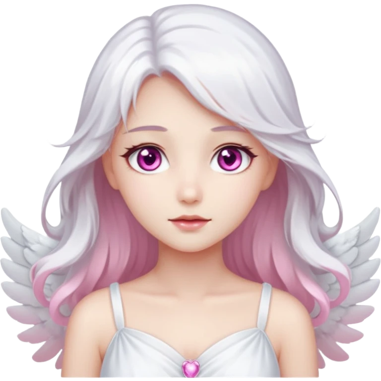 An angel with sparkling pink eyes and fair skin, very beautiful. emoji