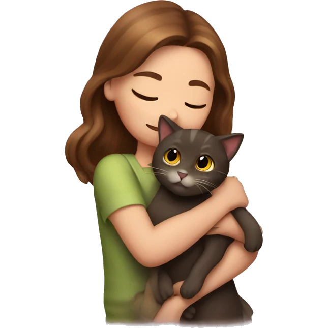 Brown hair girl hugging a ragdall cat emoji