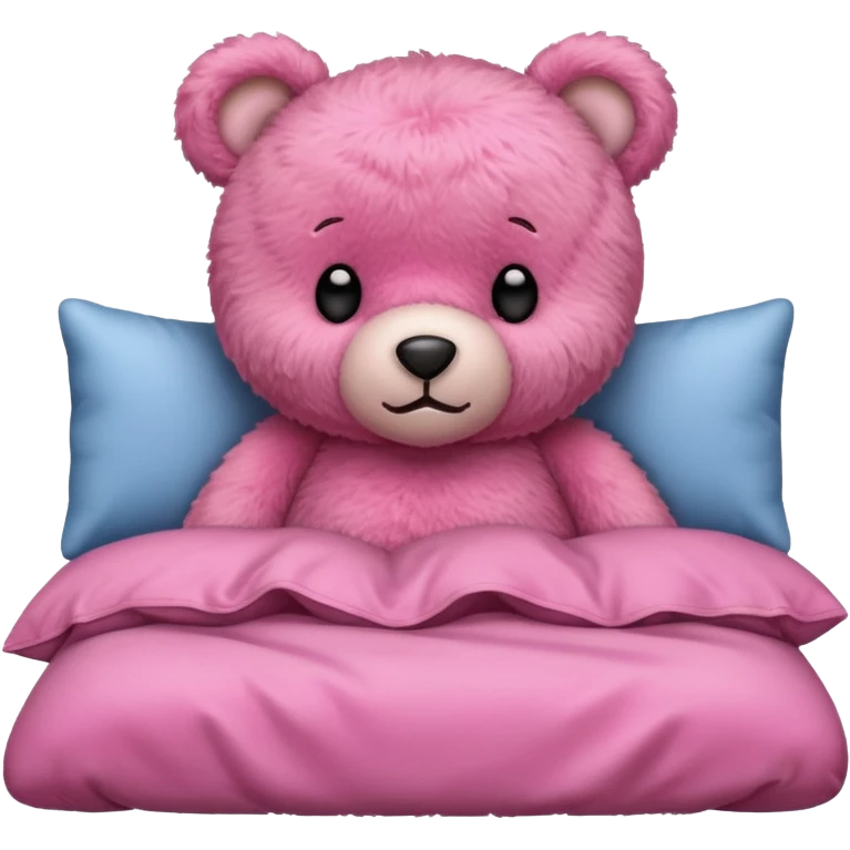 Fuzzy Pink teddy bear tucked in bed  emoji