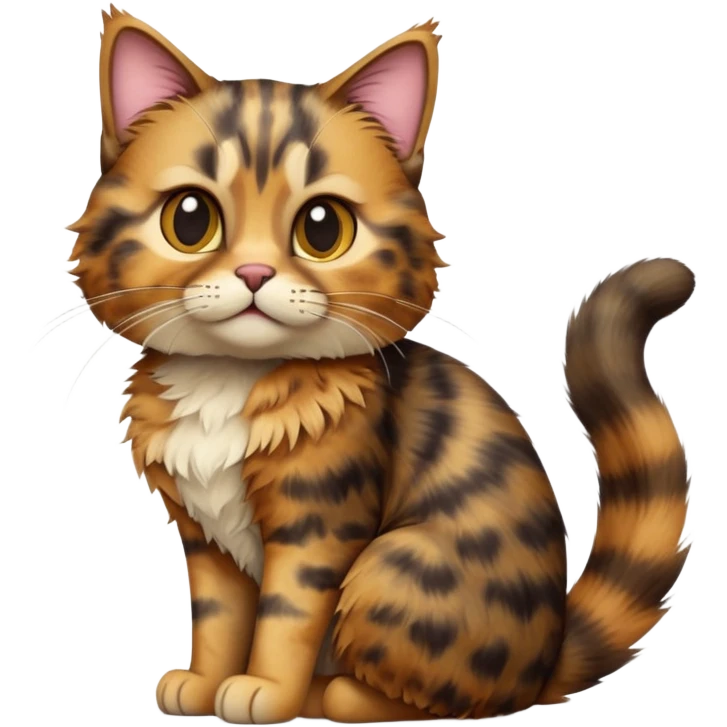cinematic-[tortoiseshell tabby cat]-realistic-full-body-sitting-emoji,-tail-curled-playfully-around-its-paws,-head-tilted-dramatically,-scruffy-[tortoiseshell coloured]-fur,-simplified-yet-realistic-focused-features,-highly-detailed,-glowing-with-an-almost-sarcastic-glow emoji