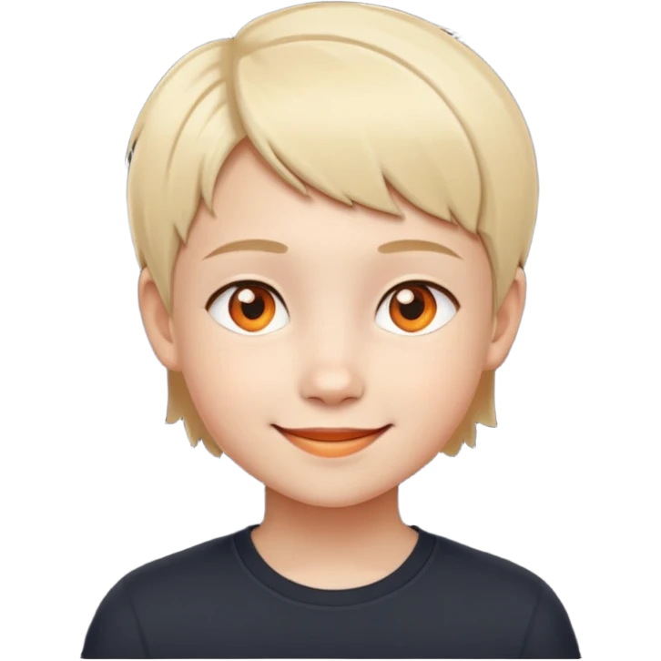 "- Nam
- 10 tuổi
- Da trắng
- Tóc ngắn, vàng
- Cười tươi
- Mắt cam
" emoji