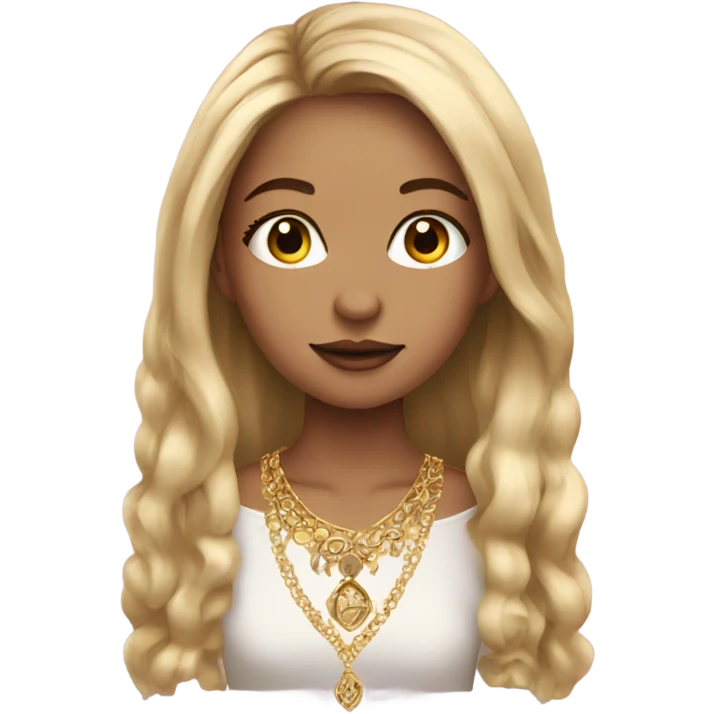 girl with long hair and gold jewellery with lashes emoji