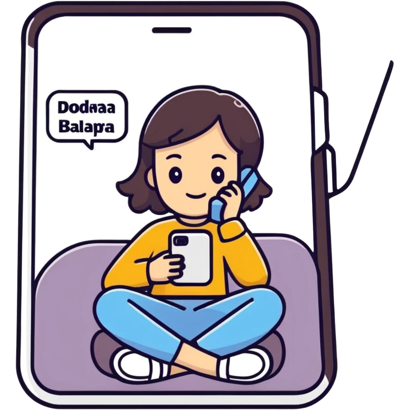 A cartoon-style sticker of a girl sitting in a phone with the text "Доделаем завтра." Use the provided photo as a reference for the character. Add a white outline to the sticker. Style the text to match the cartoon style. emoji