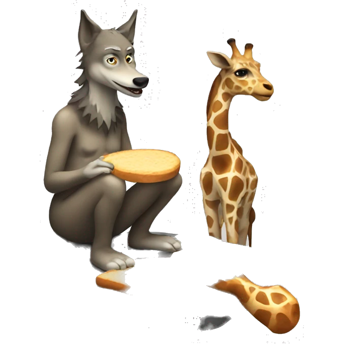 wolf witch giraffe eating bread sitting on stone  emoji