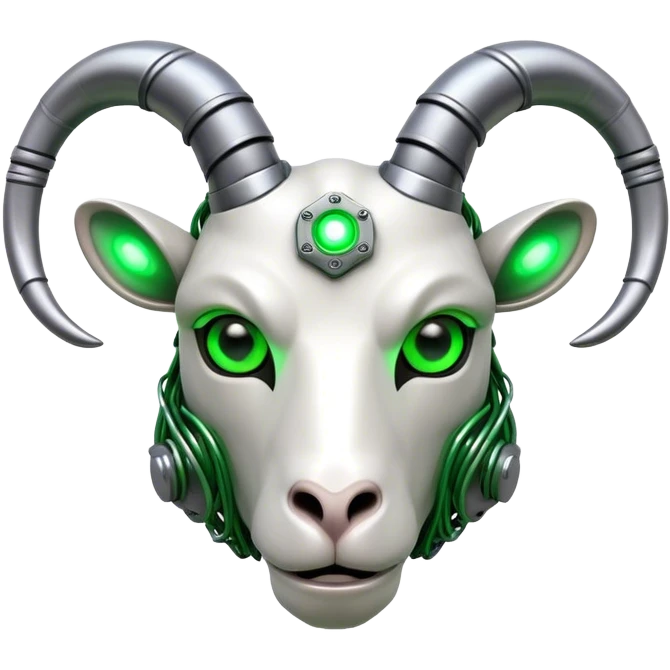 Cyborg Ram(Goat) head green glowing eyes emoji