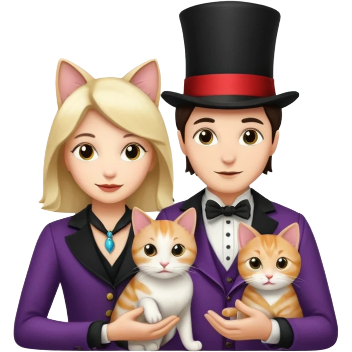 magician couple and their pet cat emoji