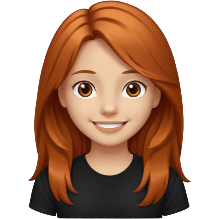 Medium copper long hair  girl  with dark brown eyes wearing a black tee emoji