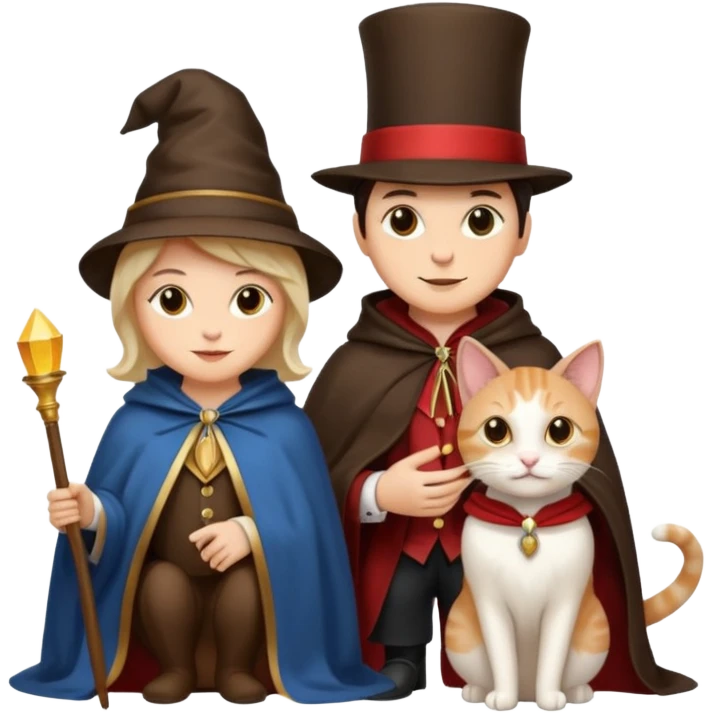 magician couple and their pet cat emoji