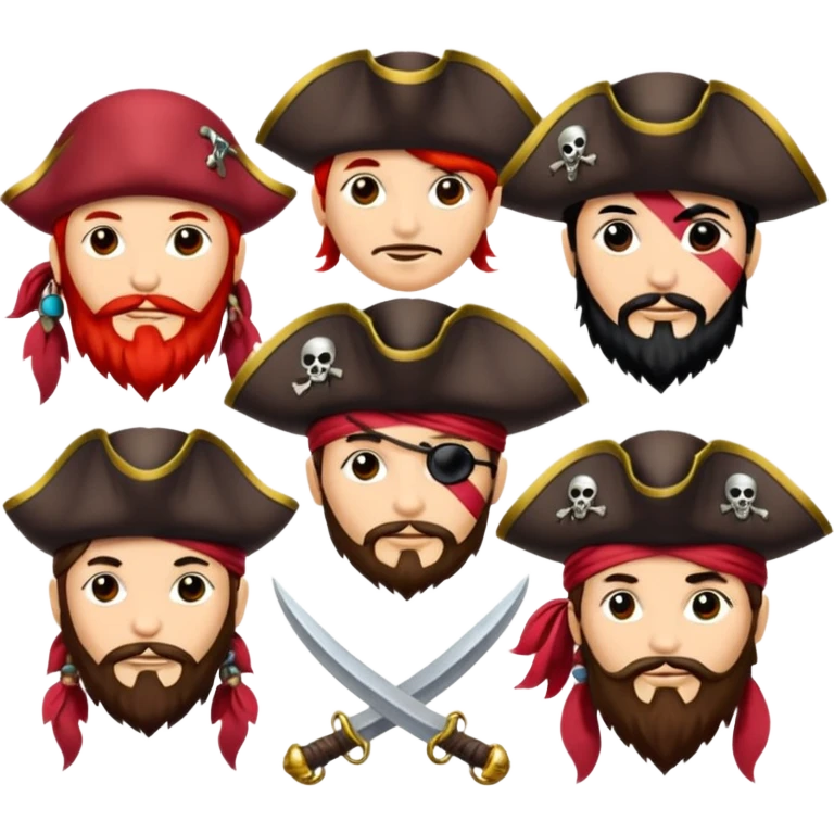 Je veux un tableau de stickers pour mon clan lak khawarizmi notre symbol est les pirat au chapeaux rouge , est un autre tableau de stickers écharpe de ton choix pour mon clan emoji