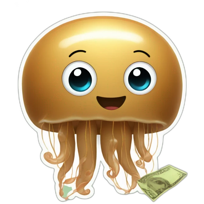 Baby brown cute jellyfish money in the background  emoji