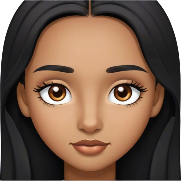 a girl that has black long hair and she is Indian and she has brown eyes and she has medium size eyebrows and long eyelashes. Her skin is hazel brown  emoji