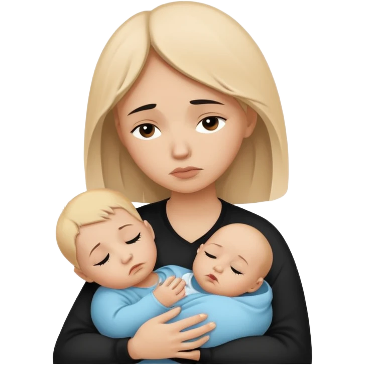 Minimalistic flat vector icon, iOS style, thin black contour on white background. Silhouette of a sad mother holding a baby, small tear drop. Clean, no text, no shadows emoji