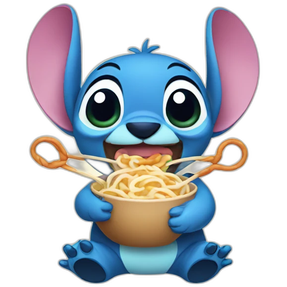 Stitch eating udon emoji