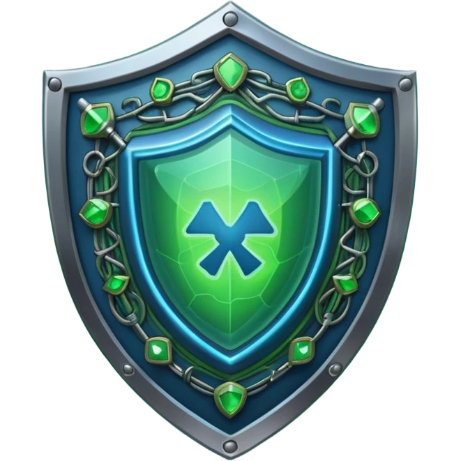 generate full blue cyber shield with different  green hack symbols  emoji