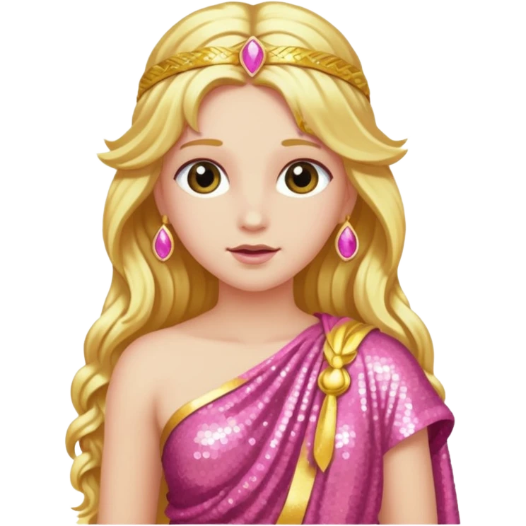 Venus Love Goddess with long golden hair, pink sequin toga emoji