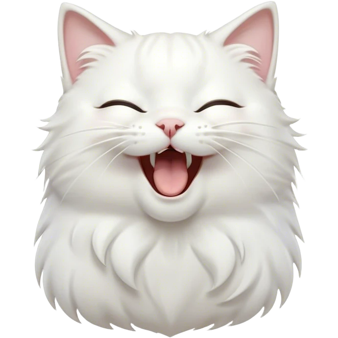 Cinematic Cute Yawning White Cat Portrait Emoji, Head gently tilted with an endearing, wide-open yawn and softly closed eyes, showcasing a pristine white fur with delicate hints of silver, simplified yet irresistibly adorable, highly detailed, glowing with a tender, cozy radiance, high shine, exuding sleepy charm and gentle affection, styled with a soft glowing outline, capturing the essence of a white cat caught mid-yawn, radiating pure, adorable lethargy! emoji