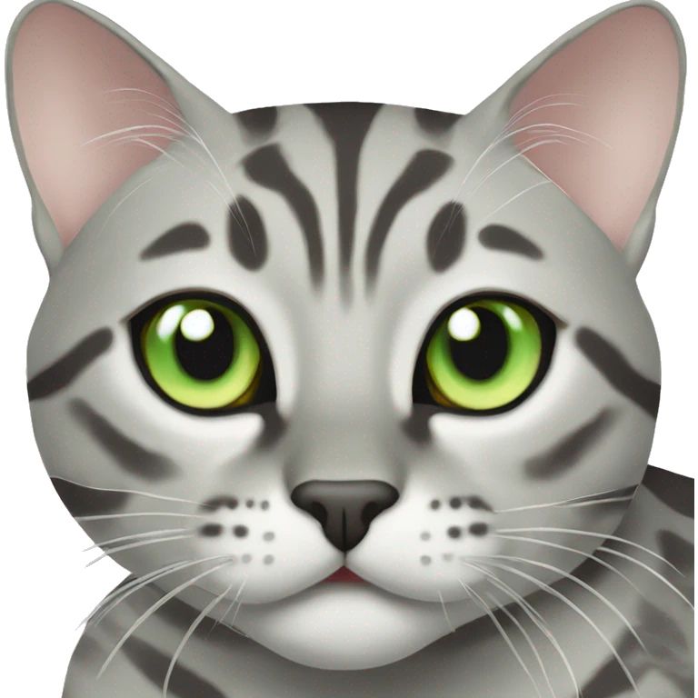A silver bengal cat with light green eyes emoji