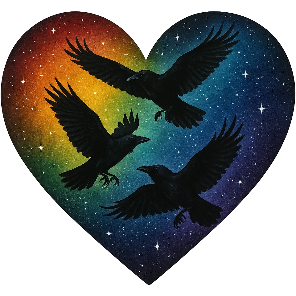  heart with rainbow night sky and dark ravens, remove background emoji