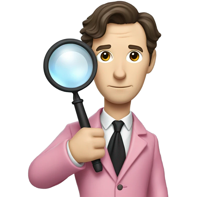 Benedict Cumberbatch-like almost like in real life Sherlock Holmes all in all intensive pink suit holding magnifying glass, upper body emoji