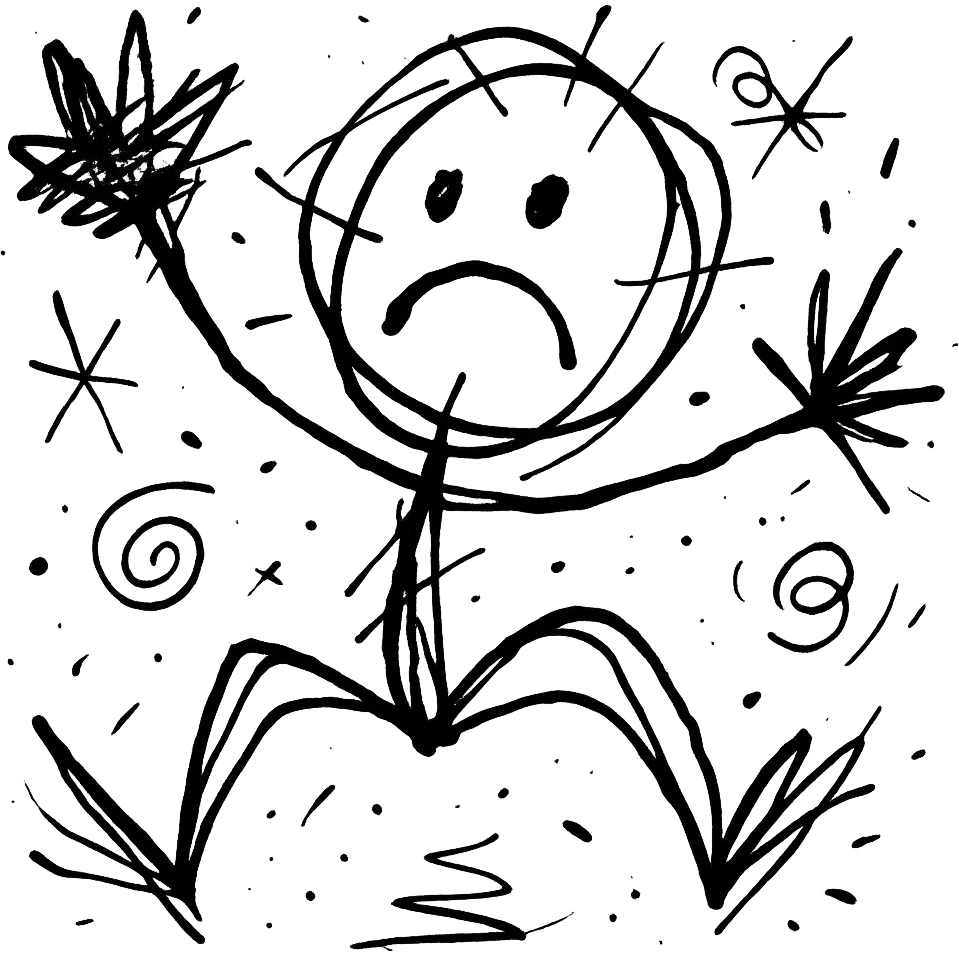 hand-drawn stick figure with chaotic lines emoji