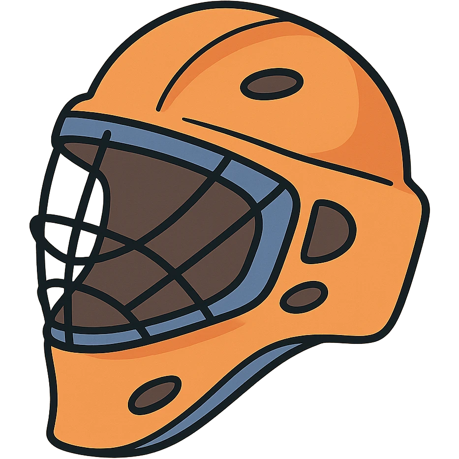 simple orange field hockey goalie helmet with royal blue trim, flat illustration style emoji