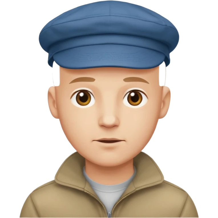 a bald man wearing a flap cap looking really hopeful emoji