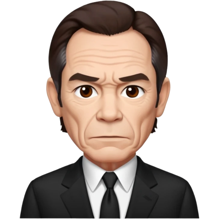 Tommy Lee Jones with dark brown hair, black suit emoji