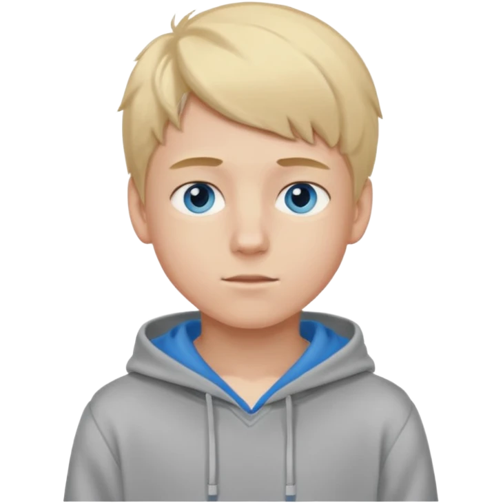 Teen Blond boy with blue eyes and Grey hoodie standing up emoji