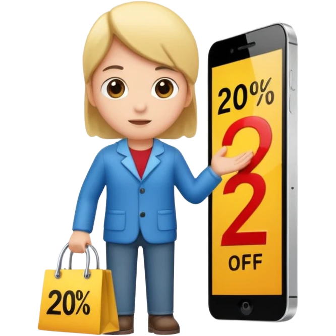 Person who is waiting the sale promotion with 20% off sign emoji