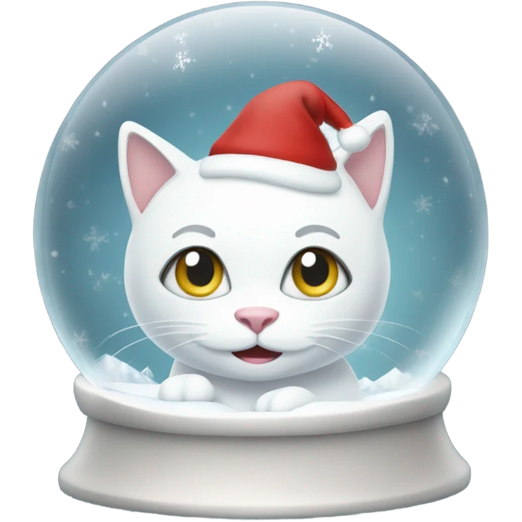 White cat in Christmas snowglobe emoji