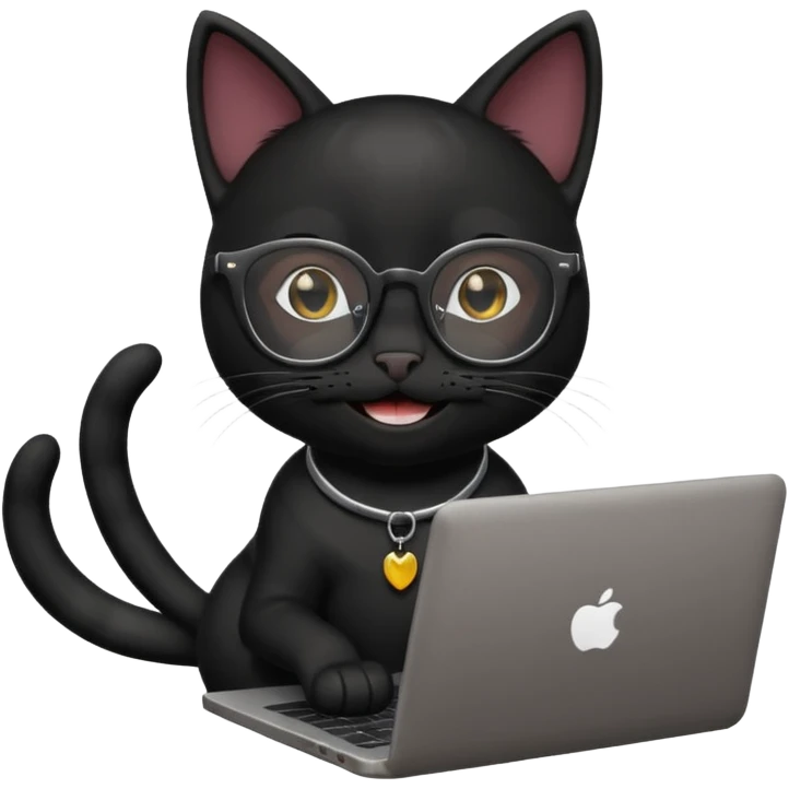 black cat smiling in glasses with laptop emoji