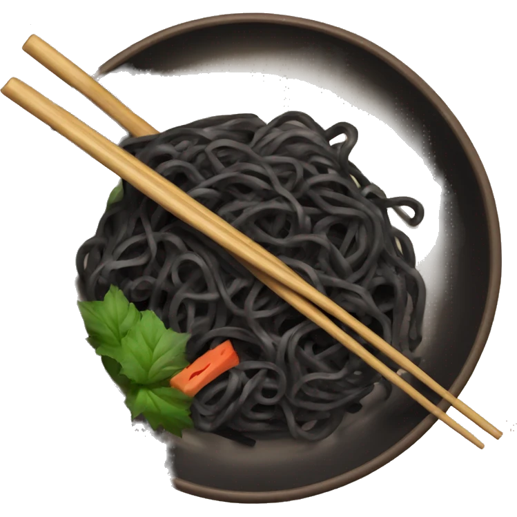 Black noodles in a bowl with wooden chopsticks emoji