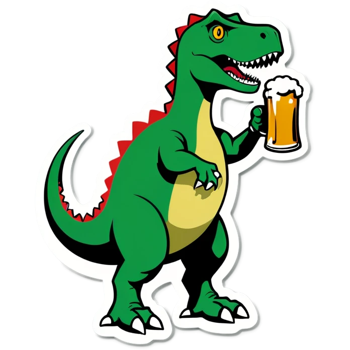 A dinosaur playing golf drinking a beer emoji