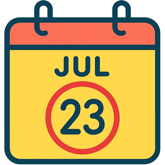 simple calendar with the date July 23 circled, minimal style emoji