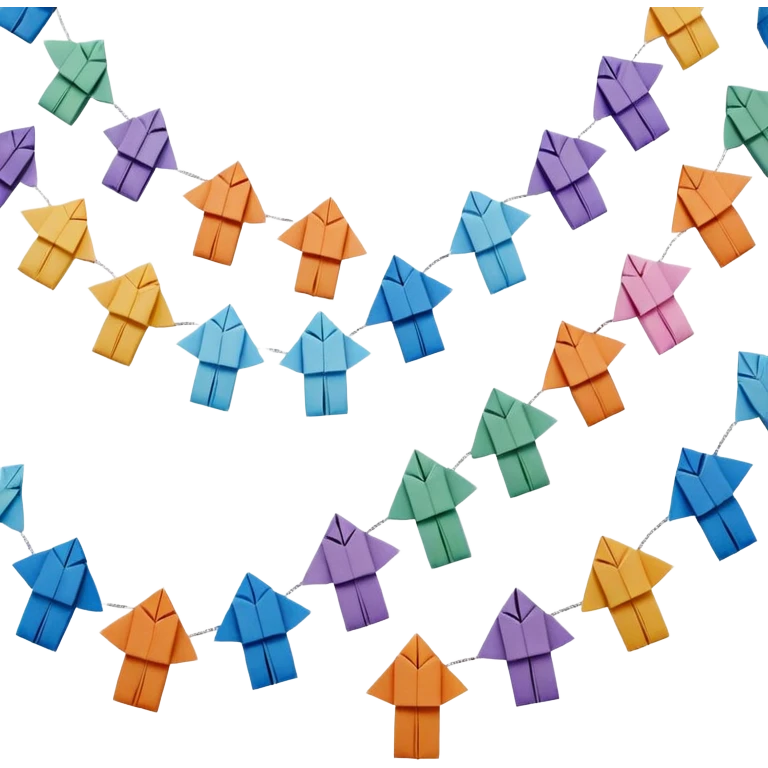 3D render of Paper Doll Chain entirely of folded origami paper, sharp creases, cardboard texture, matte finish, visible paper grain, craft aesthetic,emoji style, isolated on white background --v 6.0 emoji