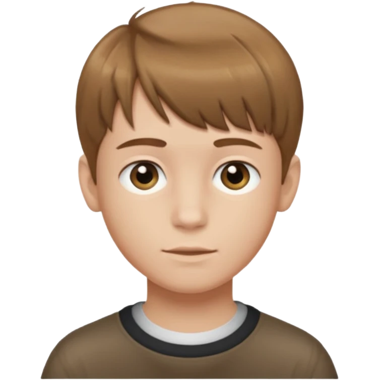 Crie um emoji de um menino com o cabelo castanho claro com uma franja e o corte low fade emoji