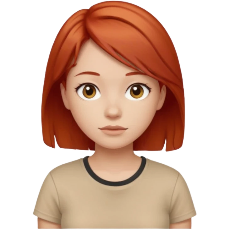 girl short-layer-red-hair wear beige T-shirt emoji