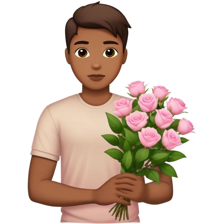 Cool bad boy holding a bouquet of pink jasmine roses emoji