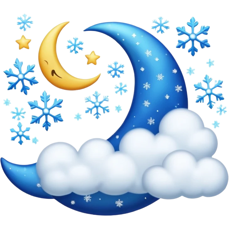 blue cressent with no face and with clouds with snow and thunder with no face too emoji