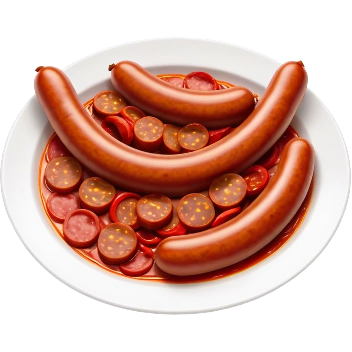 Cinematic Realistic Chorizo Dish Emoji, featuring spicy, robust sausage slices rendered with vivid textures and dynamic, appetizing lighting. emoji