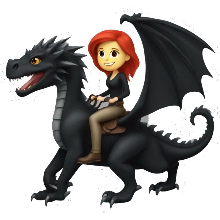 Red haired woman riding a black dragon emoji