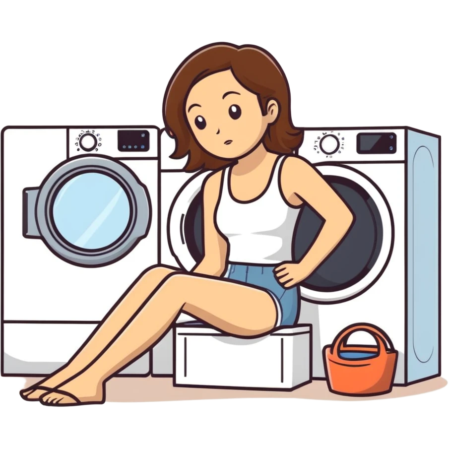 Caucasian woman with brown hair and huge boobs wearing a tank top lying on a washer and dryer emoji