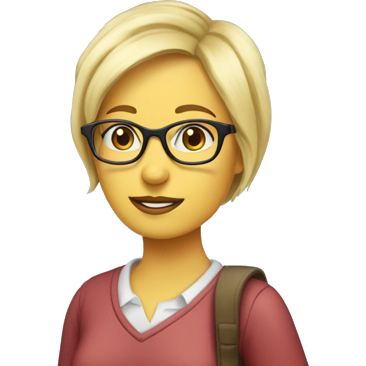 classic emoji Teacher with books glasses blonde pixie haircut blue eyes casual emoji
