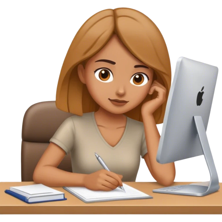Woman sitting at a desk, working hard emoji