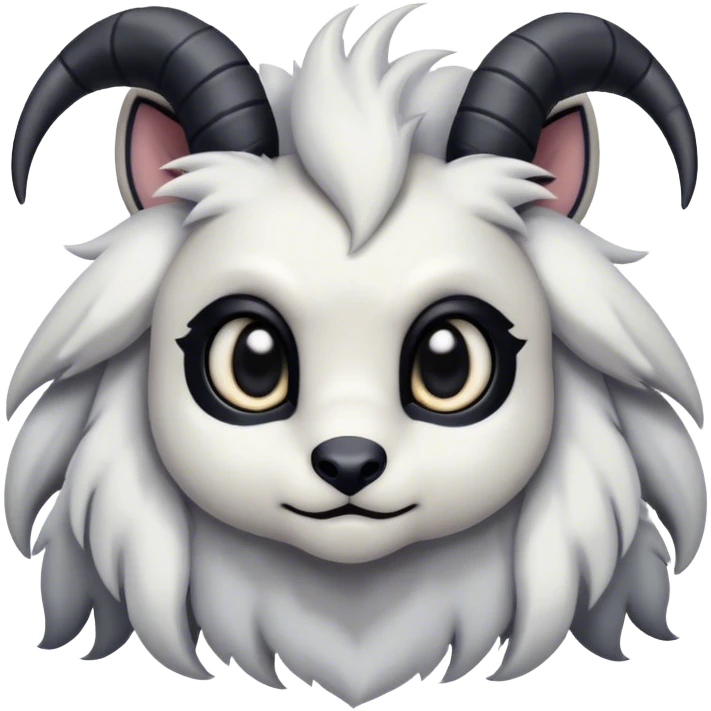 Absol, black thick horns, black, long tail, black eyes, white fur, black claws, cute big eyes, adorable  emoji