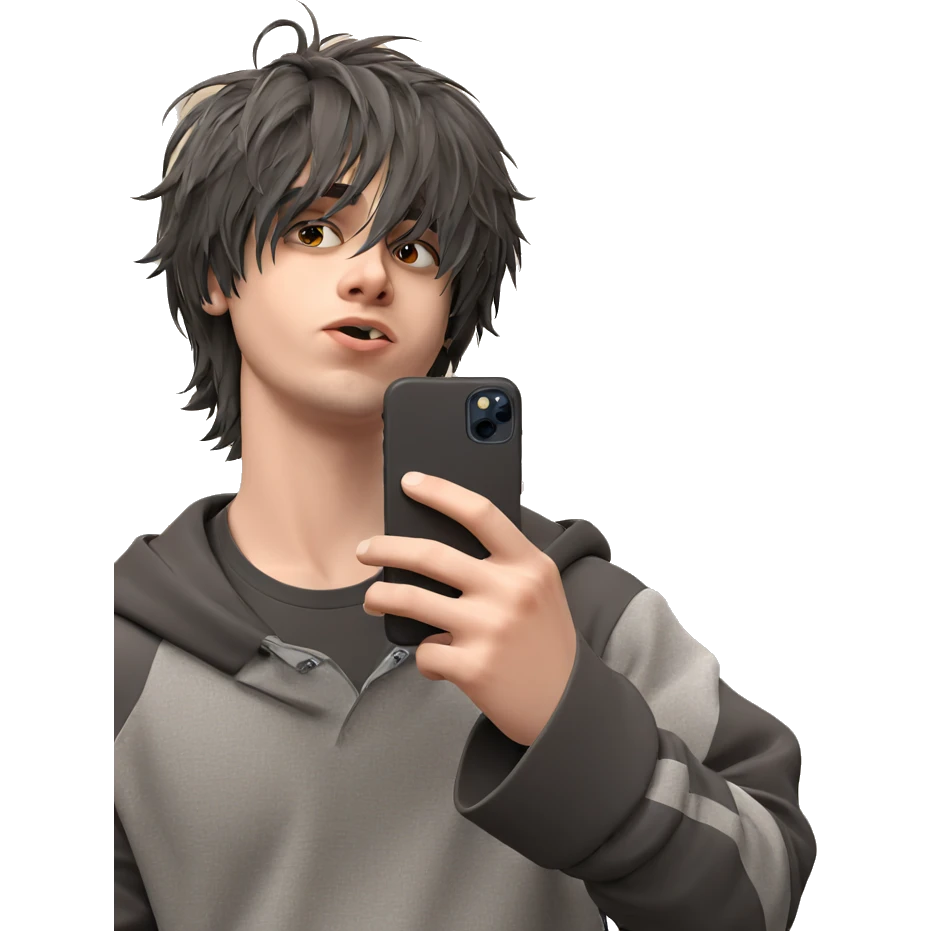 moody boy with cellphone emoji