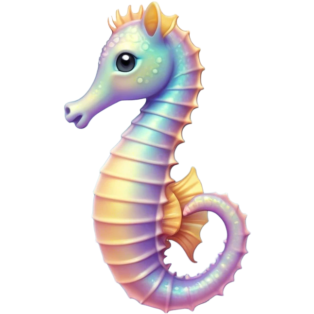 Cinematic Cute Sea Horse Portrait Emoji, Head tilted playfully and inquisitively, featuring a charming, petite seahorse with a softly curved body in pastel tones, a delicately coiled tail and round, sparkling eyes full of gentle wonder, Simplified yet irresistibly adorable features, highly detailed, glowing with a warm, inviting aquatic glow, high shine, affectionate and lively, stylized with a touch of enchanting marine charm, soft glowing outline, capturing the essence of a mischievous yet loving seahorse that seems as if it could float out of the screen into your arms! emoji